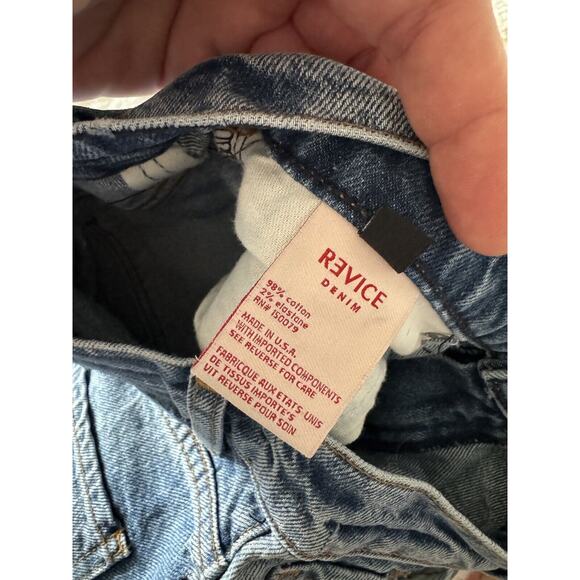 Revice Denim Patch Work High Rise Jean Shorts Stone Washed Blue - Picture 6 of 7